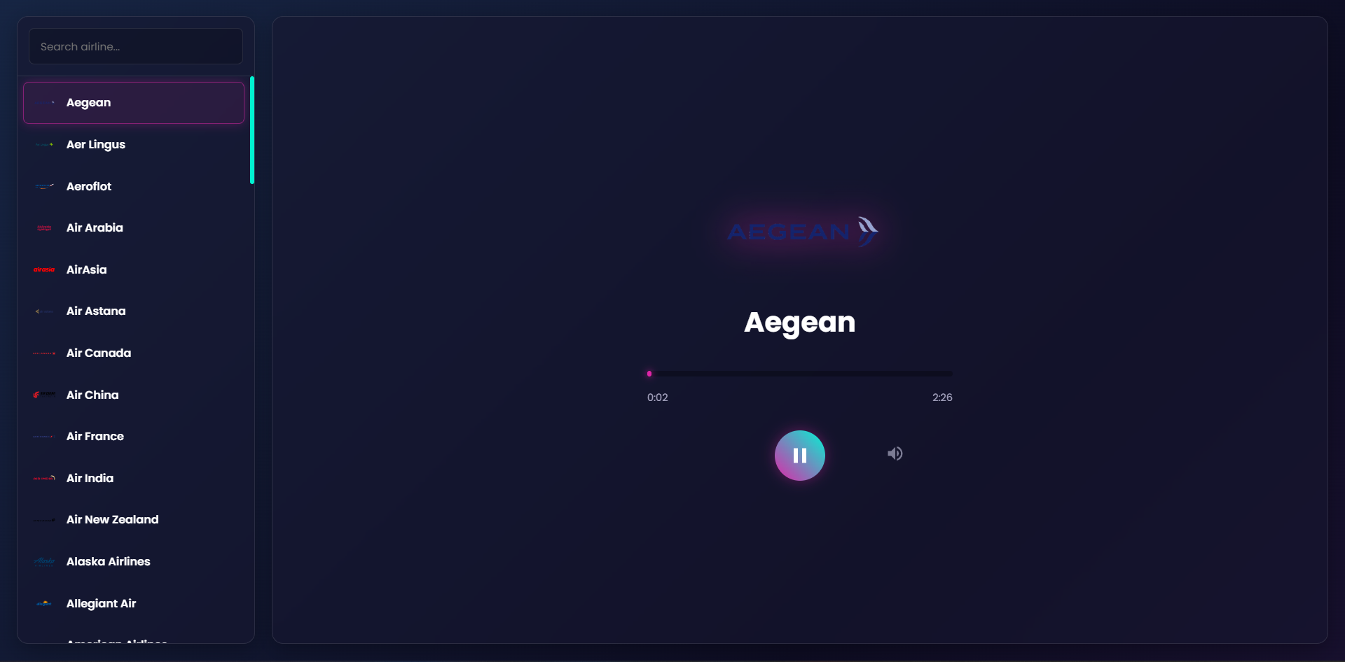 List of airlines in the CabinVox player